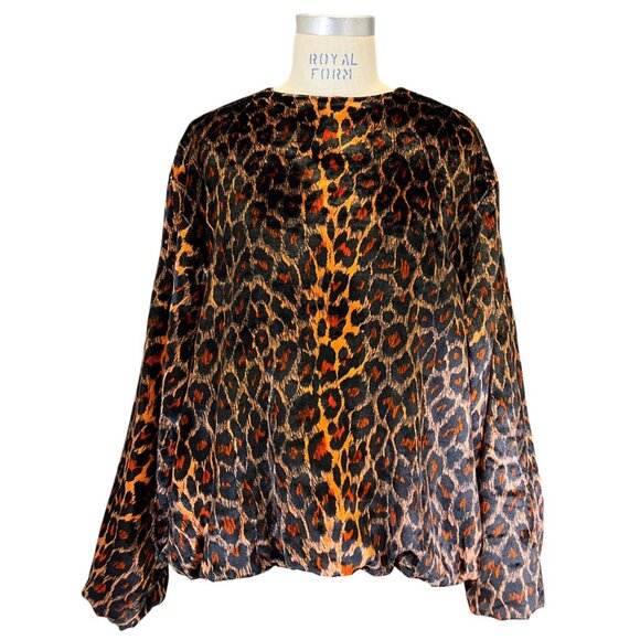 Dries Van Noten Tops - Dries Van Noten Black / Orange Leopard Printed Velvet Top